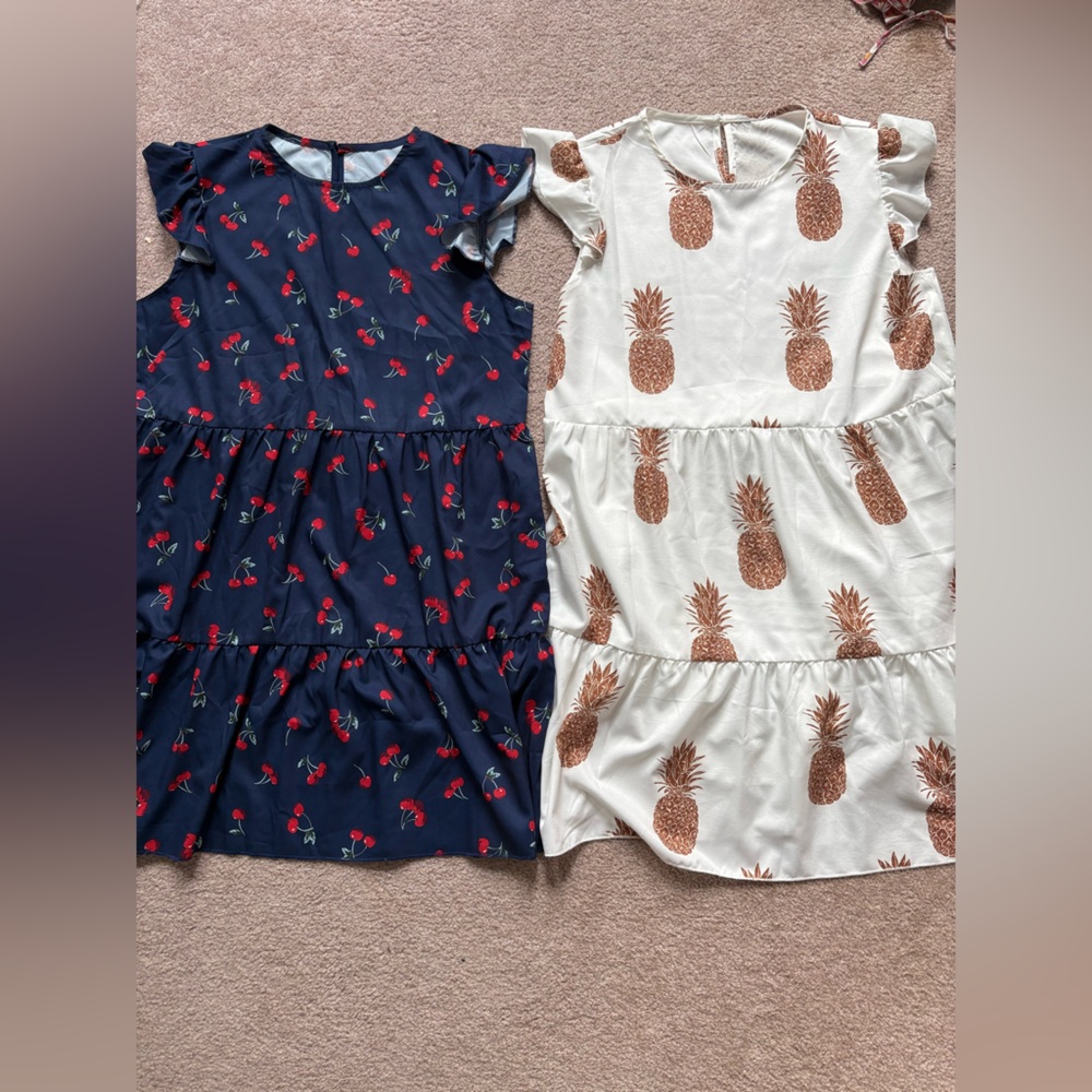 SHEIN Navy Cherry and Cream Pineapple Dresses
